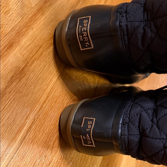 Sperry Black Quilted Duck Boots women size 9 lace up leather/suede laces EUC - Picture 9 of 15